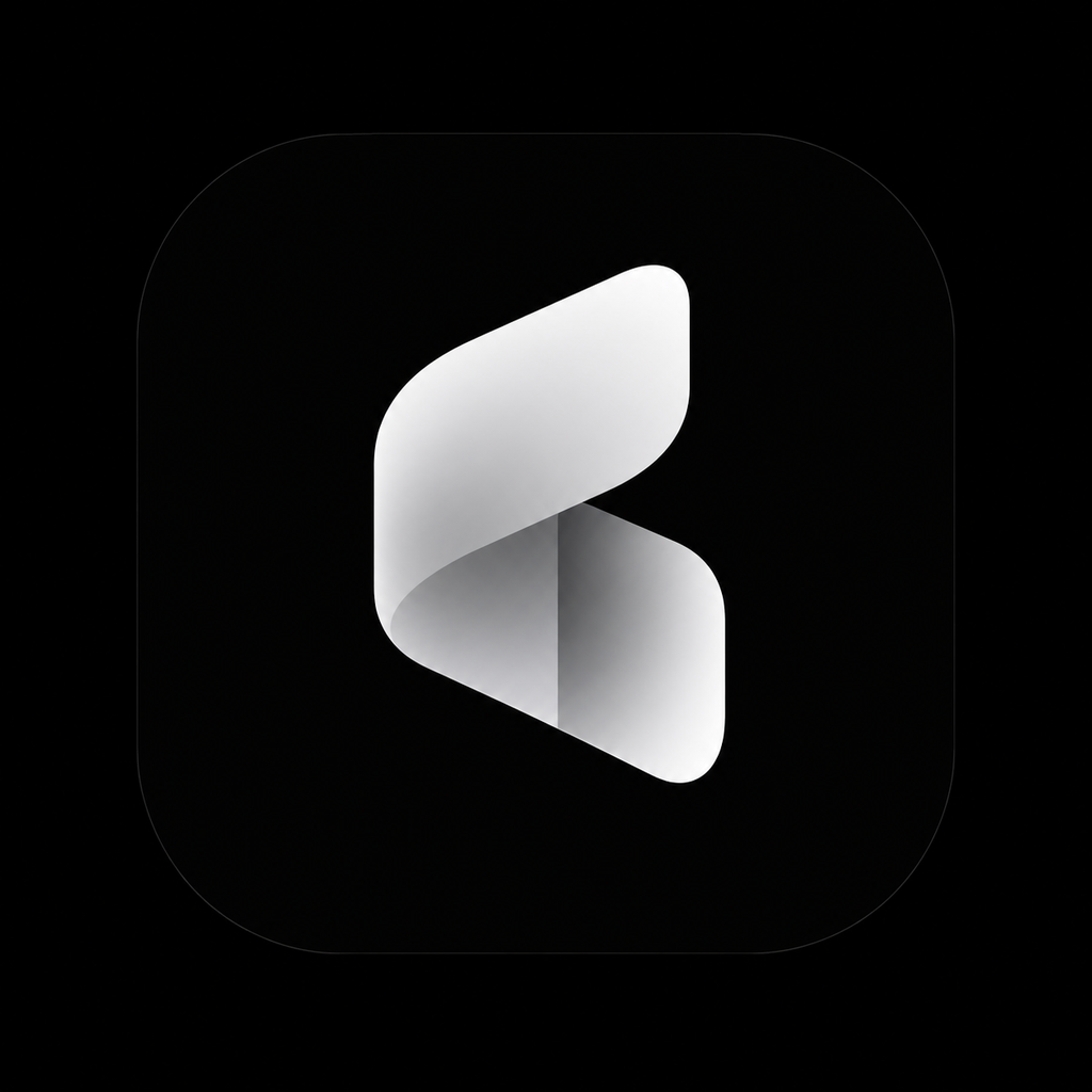 FoldFX app icon — a silver folded ribbon on a dark rounded square